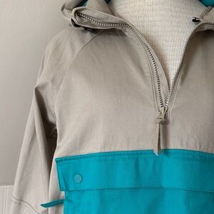 Nike SB Teal and Tan pullover Jacket hoodie Cotton canvas with Stretch L